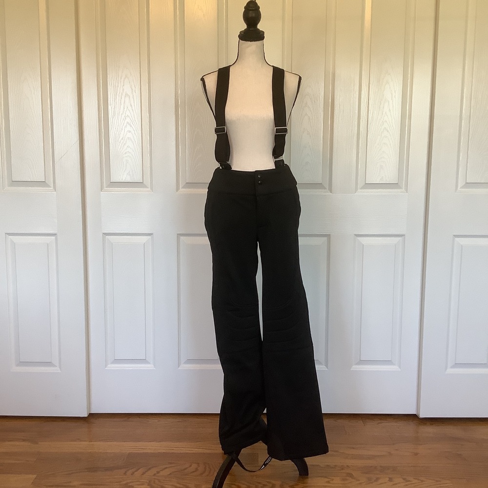 Bo + Tee Black Suspender Ski Pants BT2393 Quilted‎ Knee Size S NWT